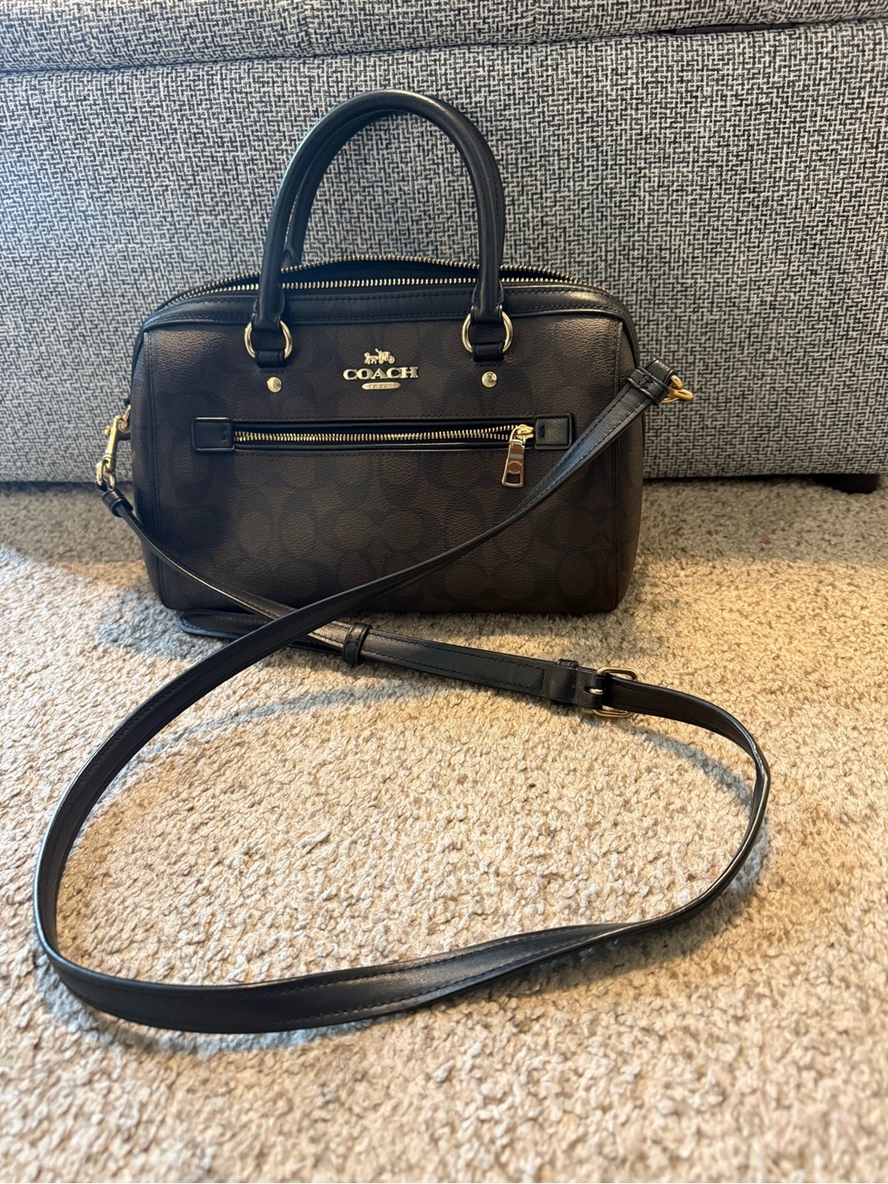 Coach Rowan Brown Signature Satchel with Crossbody Strap